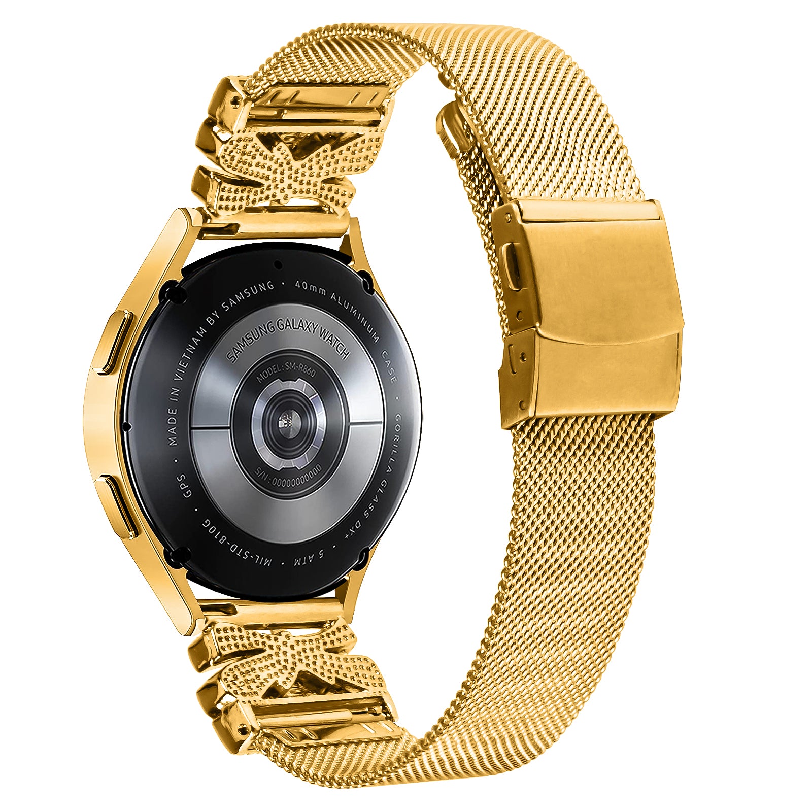 For Samsung Galaxy Watch3 41mm R850 Butterfly Design Adjustable Milanese Band 20mm Stainless Steel Strap - Gold For Samsung Galaxy Watch3 41mm R850 Butterfly Design Adjustable Milanese Band 20mm Stainless Steel Strap - Gold
